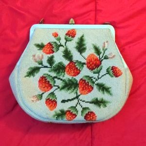 Vintage Needlepoint Strawberry Purse